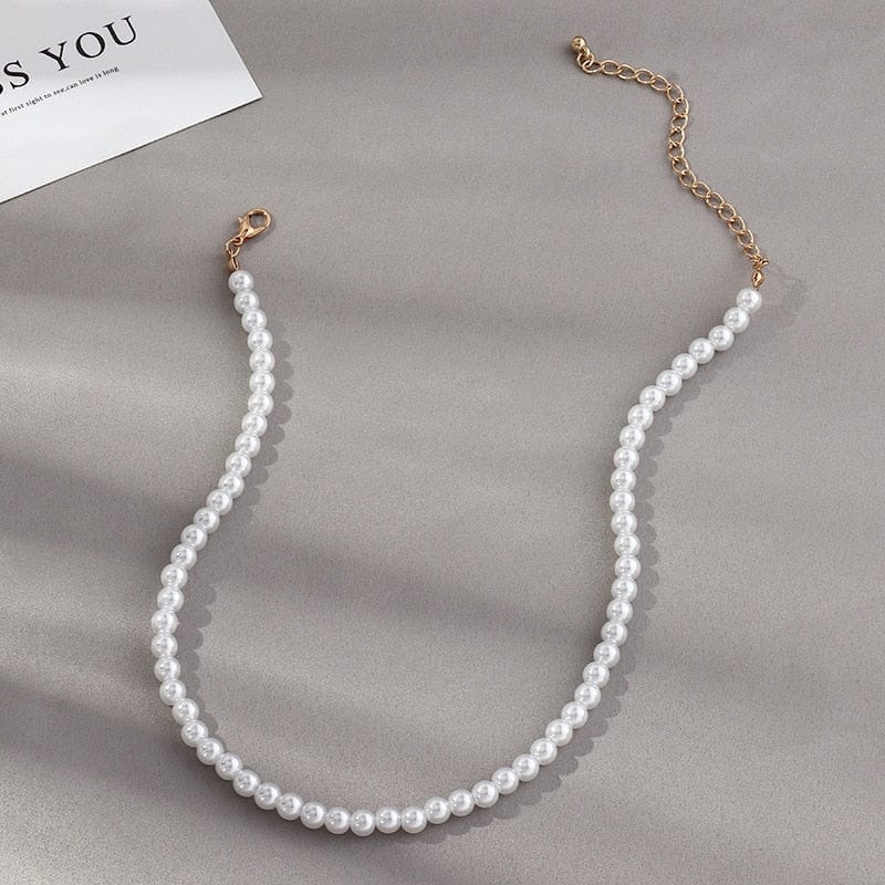 Showlu Fashion Store 0 8MM Vintage Style Simple 6MM Pearl Chain Choker Necklace For Women Wedding Love Shell Pendant Necklace Fashion Jewelry Wholesale