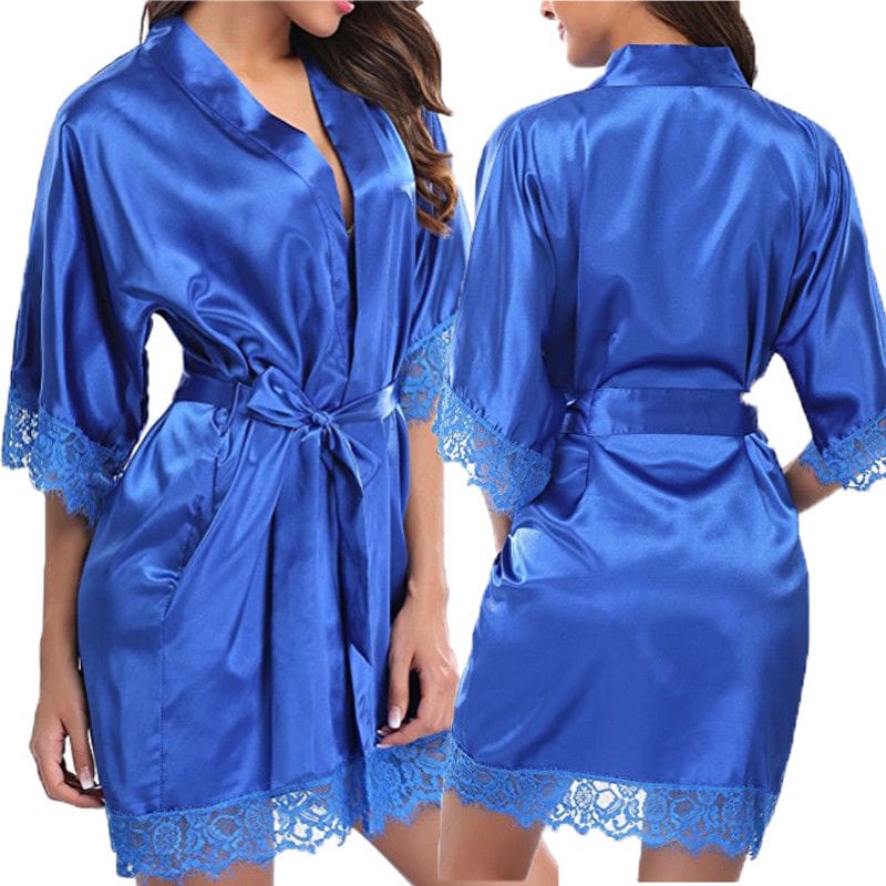 Showlu Fashion Store 0 9 Silk Lace Dress Women's Sleepwear Mini Robe Half Sleeve Lace Bathrobe Sexy Lingerie Night Gown Thongs Nightdress