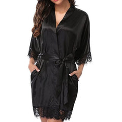 Showlu Fashion Store 0 9 Silk Lace Dress Women's Sleepwear Mini Robe Half Sleeve Lace Bathrobe Sexy Lingerie Night Gown Thongs Nightdress