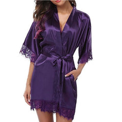 Showlu Fashion Store 0 9 Silk Lace Dress Women's Sleepwear Mini Robe Half Sleeve Lace Bathrobe Sexy Lingerie Night Gown Thongs Nightdress