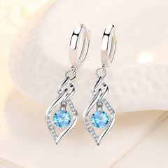 Showlu Fashion Store 0 925 Sterling Silver New Woman Fashion Jewelry High Quality Blue Pink White Purple Crystal Zircon Hot Selling Earrings