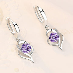 Showlu Fashion Store 0 925 Sterling Silver New Woman Fashion Jewelry High Quality Blue Pink White Purple Crystal Zircon Hot Selling Earrings