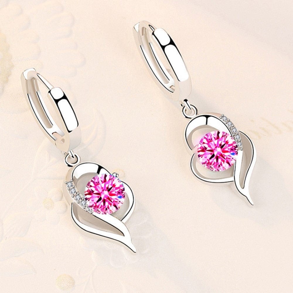 Showlu Fashion Store 0 925 Sterling Silver New Woman Fashion Jewelry High Quality Blue Pink White Purple Crystal Zircon Hot Selling Earrings