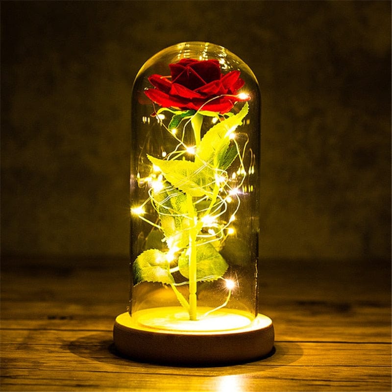 Showlu Fashion Store 0 A-1 LED Enchanted Galaxy Rose Eternal 24K Gold Foil Flower with String Lights In Dome for Home Decor Christmas Valentine&#39;s Day Gift