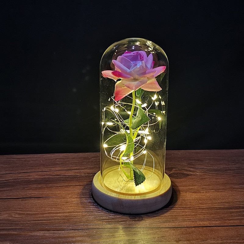 Showlu Fashion Store 0 A-3 LED Enchanted Galaxy Rose Eternal 24K Gold Foil Flower with String Lights In Dome for Home Decor Christmas Valentine&#39;s Day Gift