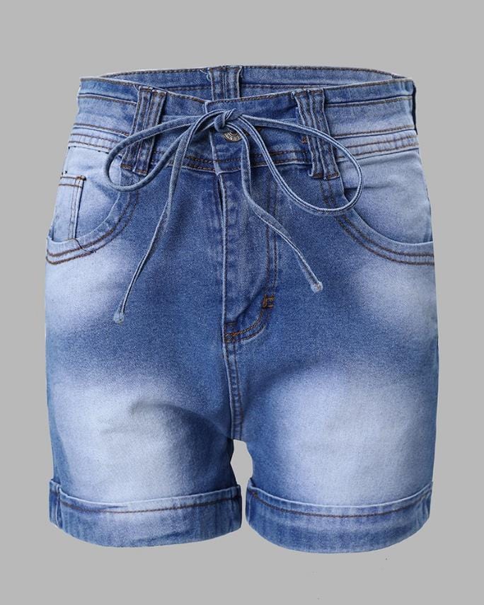 Showlu Fashion Store 0 A / S Casual High Waist Denim Shorts Pocket Zipper Tied Detail Design Above Knee Daily Women&#39;s Fashion Skinny Denim Short