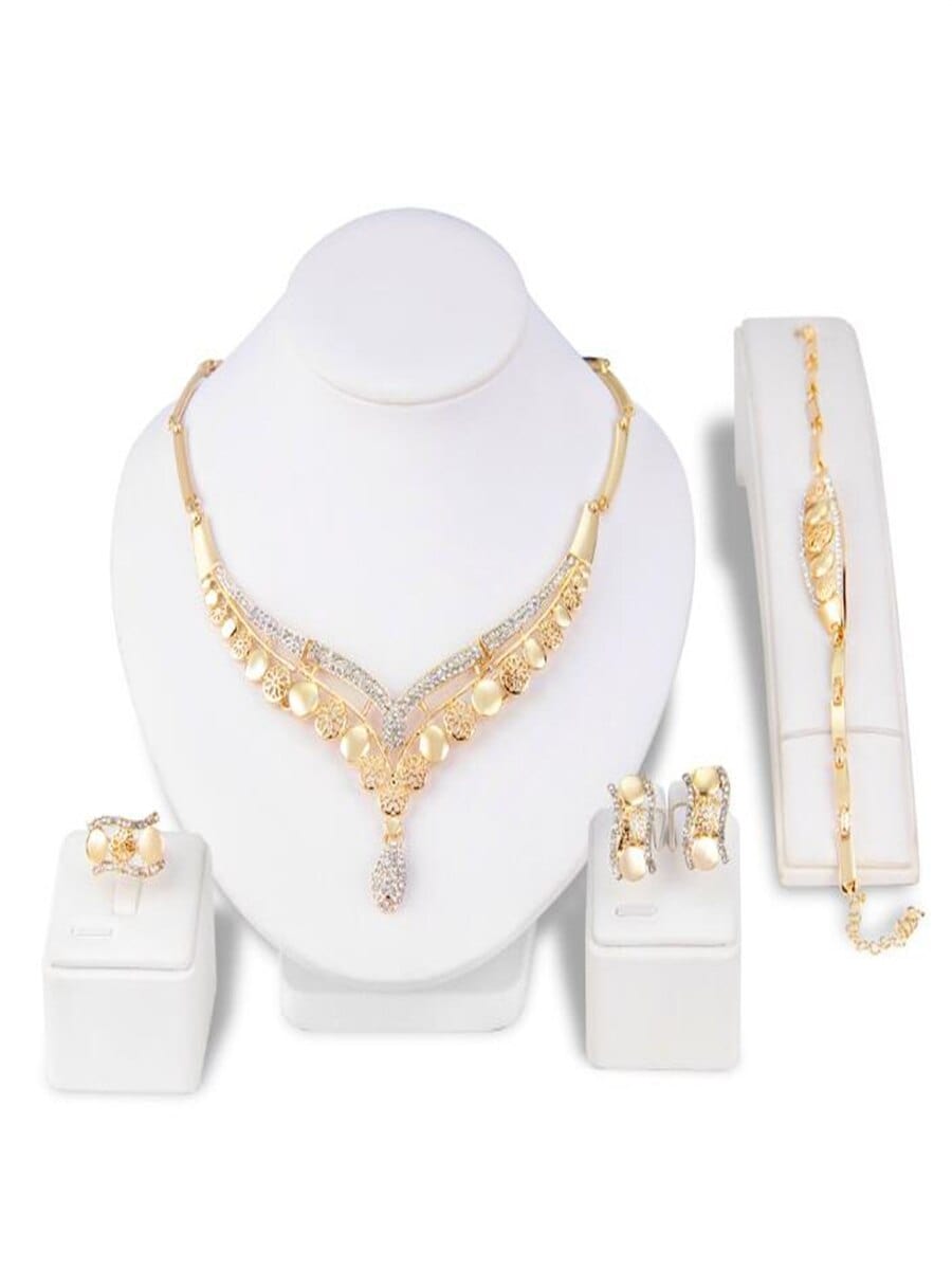 Showlu Fashion Store 0 A variety of fashion exaggerated bridal necklace earrings jewelry set Gold-plated jewelry accessories