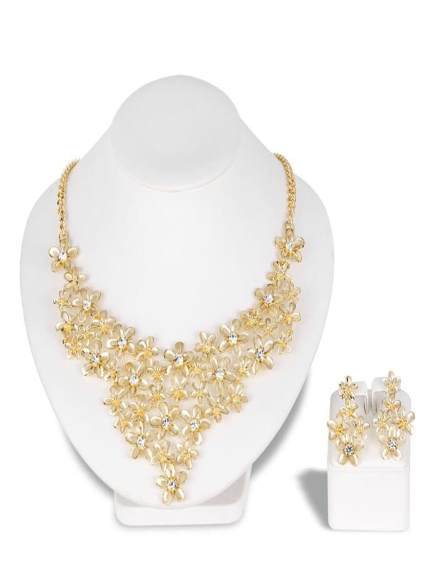 Showlu Fashion Store 0 A variety of fashion exaggerated bridal necklace earrings jewelry set Gold-plated jewelry accessories