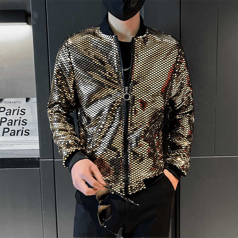 Showlu Fashion Store 0 A15 Gold / M 45-55kg Jas Men&#39;s New Diamond Plaid Jackets Men Hip Hop Y2K Bombers Jacket Night Club Stage Streetwear Thin Coat Clothing Veste Homme