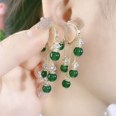 Showlu Fashion Store 0 Accessories for Women Emerald Cat Eye Stone Tassel Earrings for Women Wedding Party Anniversary Gift Jewelry Pendientes Mujer