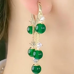 Showlu Fashion Store 0 Accessories for Women Emerald Cat Eye Stone Tassel Earrings for Women Wedding Party Anniversary Gift Jewelry Pendientes Mujer