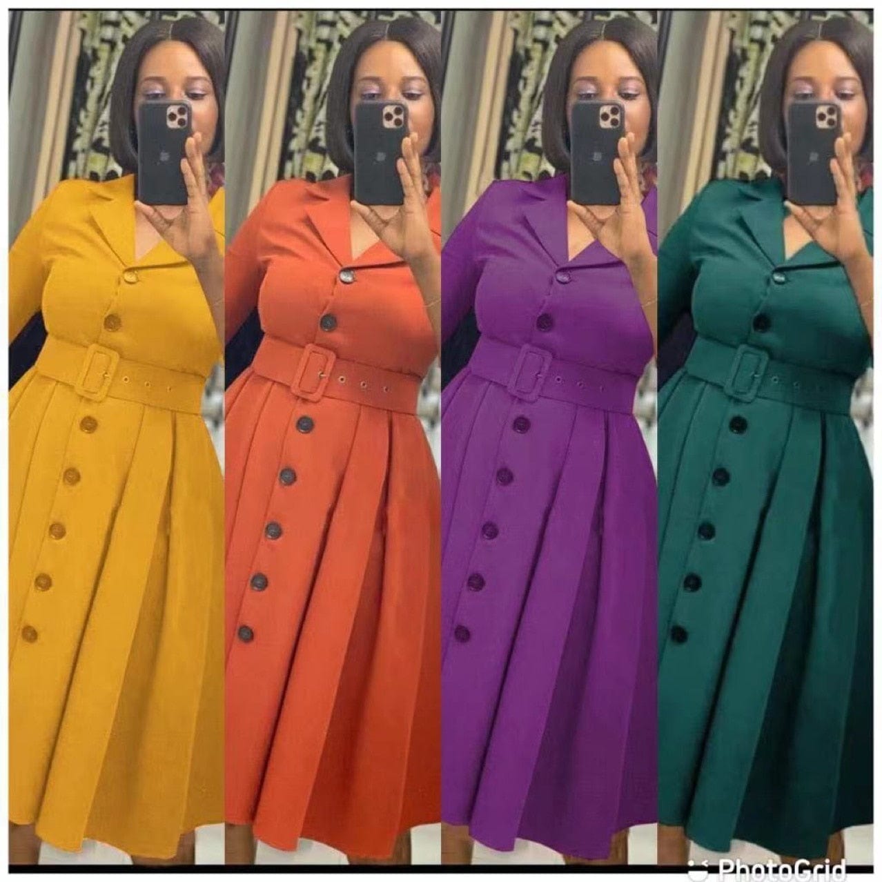 Showlu Fashion Store 0 African Dresses for Women Spring Autumn African Women V-neck Polyester Solid Color Knee-length Dress African Clothes Women