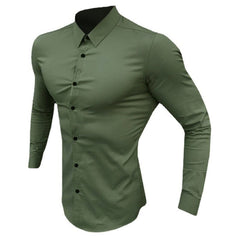 Showlu Fashion Store 0 Army Green / M Autumn Fashion Long Sleeve Shirt Men Super Slim Fit Male Casual Social Business Dress Shirt Brand Men Fitness Sports Clothing