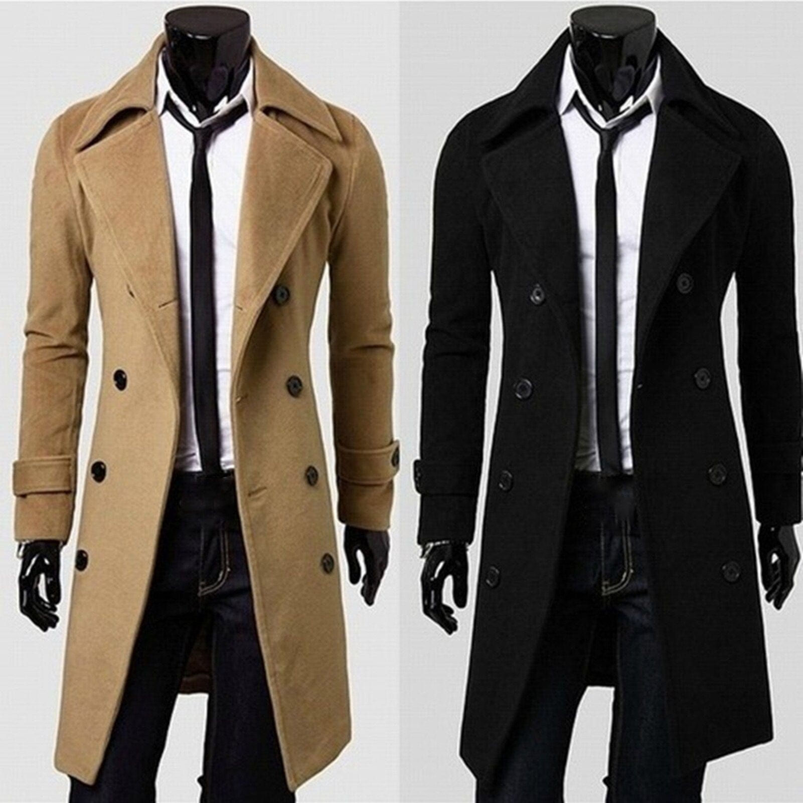 Showlu Fashion Store 0 Autumn Winter Long Trench Coat Double-breasted Solid Color Mid-Length Windproof Thick British Slim Jacket gabardina hombre