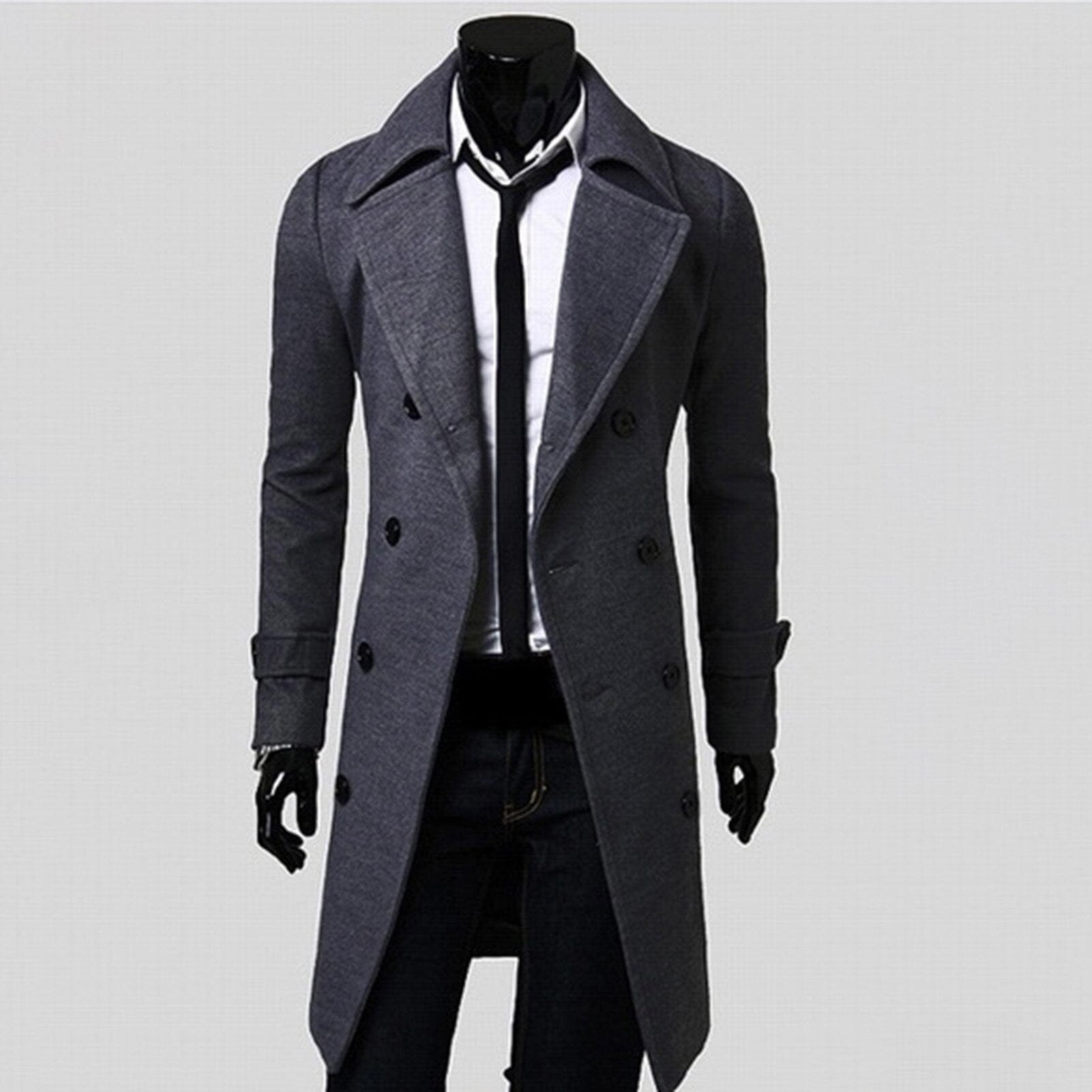 Showlu Fashion Store 0 Autumn Winter Long Trench Coat Double-breasted Solid Color Mid-Length Windproof Thick British Slim Jacket gabardina hombre