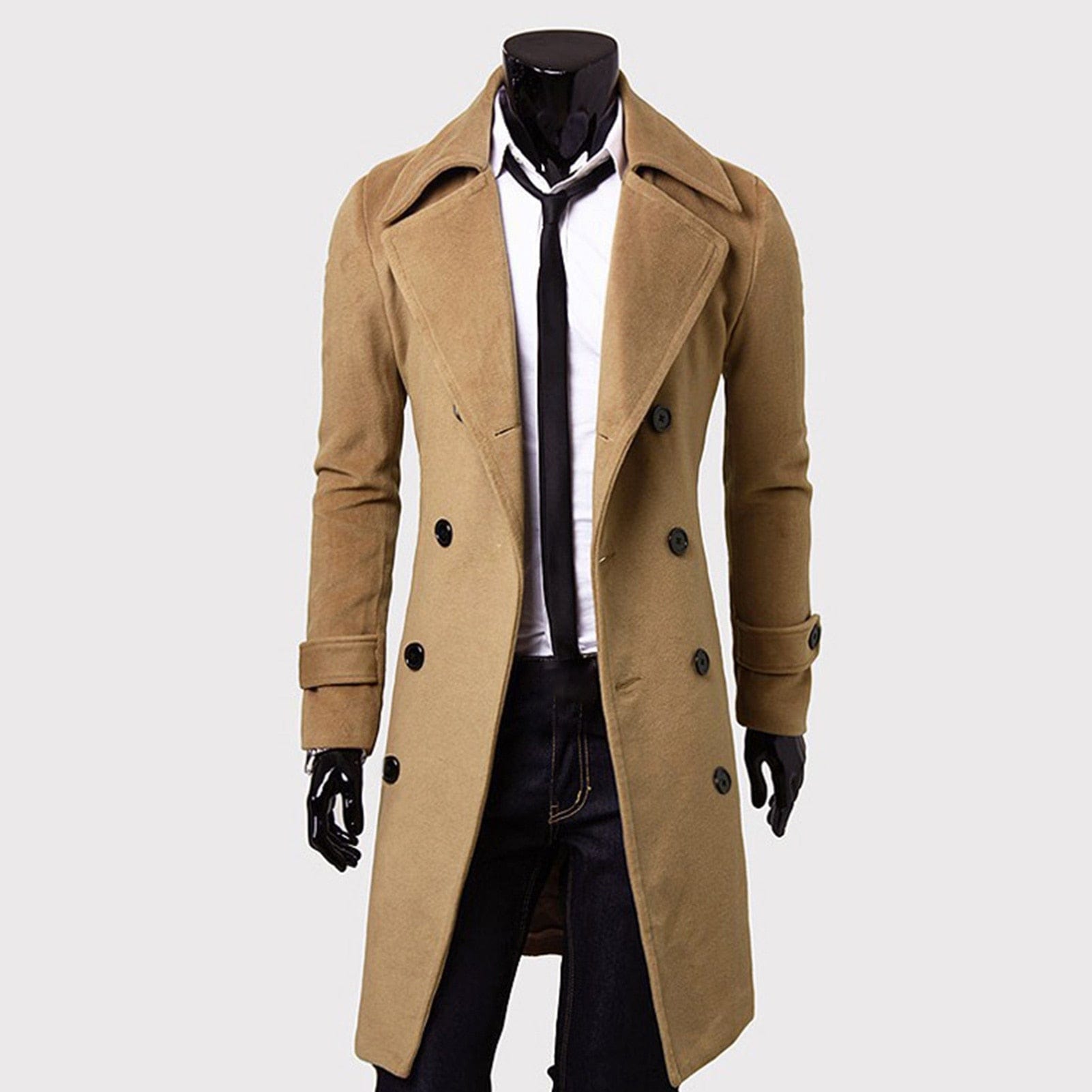 Showlu Fashion Store 0 Autumn Winter Long Trench Coat Double-breasted Solid Color Mid-Length Windproof Thick British Slim Jacket gabardina hombre