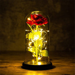 Showlu Fashion Store 0 B-1 LED Enchanted Galaxy Rose Eternal 24K Gold Foil Flower with String Lights In Dome for Home Decor Christmas Valentine&#39;s Day Gift