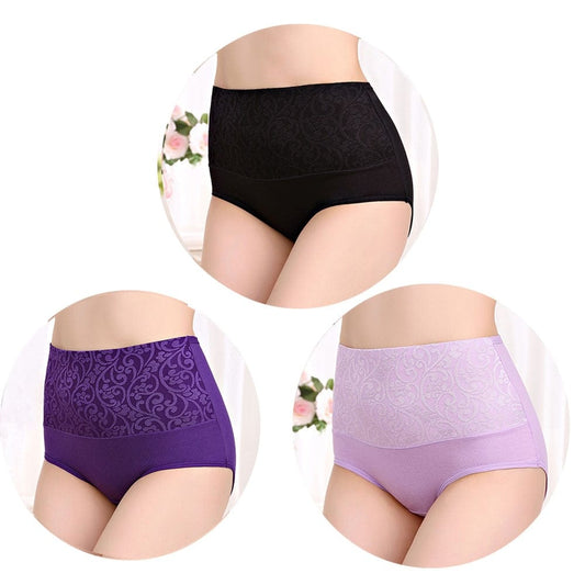 Showlu Fashion Store 0 b purple lp / L / 3pcs 3Pcs Cotton Panties for Women Plus Size Underwear High Waist Abdominal Briefs Female Girl Postpartum Recovery Panties Women's