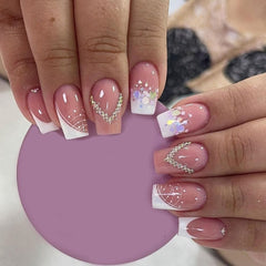 Showlu Fashion Store 0 B6 24Pcs Short Square False Nails with Jelly Adhesive Glitter Gradient Design Detachable Fake Fingernails Full Cover Press on Nails