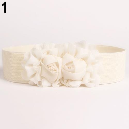 Showlu Fashion Store 0 Beige 2020 Women Girl Wide Stretch Elastic Waist Belt Solid Color Flower Waistband belts for women поясок для платья ремень женский