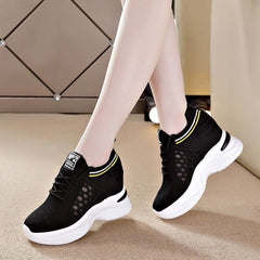 Showlu Fashion Store 0 Black 03 / 35 Women Mesh Breathable Casual Sneakers Women Spring Platform Heels Wedges Height Increasing 2023 Knitted Ladies Vulcanized Shoes