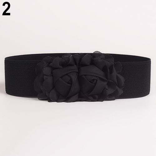 Showlu Fashion Store 0 Black 2020 Women Girl Wide Stretch Elastic Waist Belt Solid Color Flower Waistband belts for women поясок для платья ремень женский