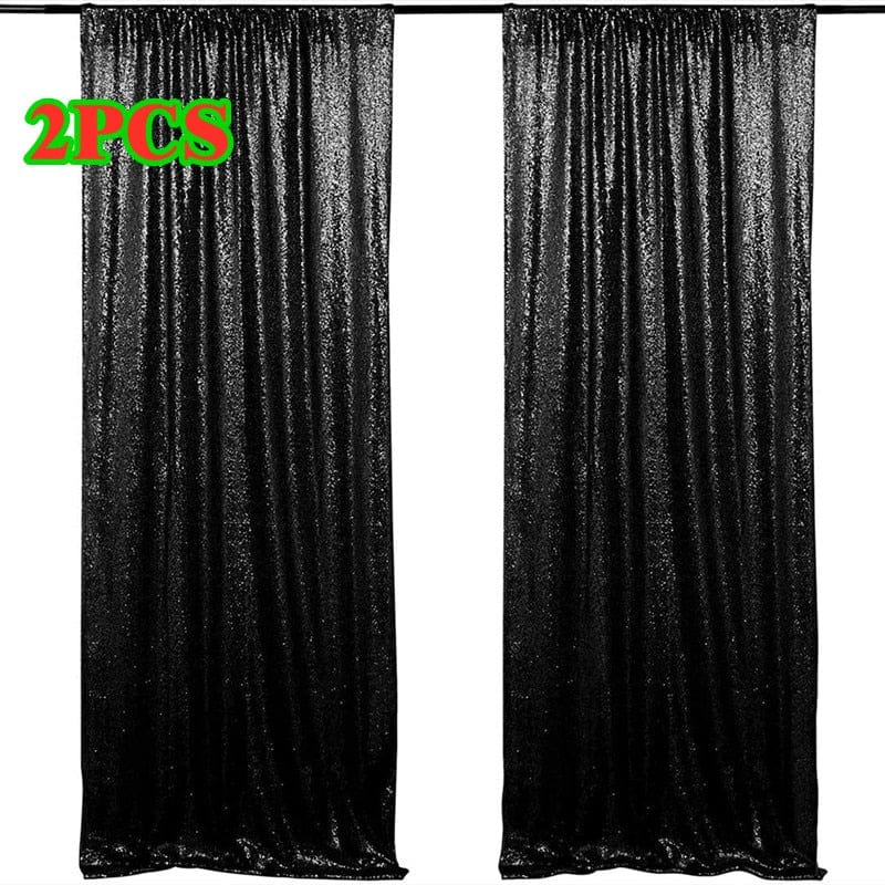 Showlu Fashion Store 0 black 2PCS Sequin Backdrop Curtains - 2 Panels 2x8FT ,for Wedding Birthday Christmas Baby Shower Party Decoration Photographic props Silver