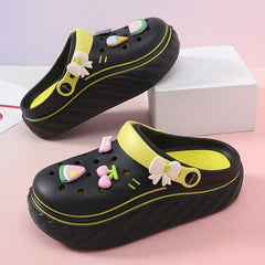 Showlu Fashion Store 0 Black / 35-36 / China 2023 Fshion Cratoon Charms Clogs Shoes Outdoor Women Slippers Thick Sole High Quality Summer Sandals For Girls