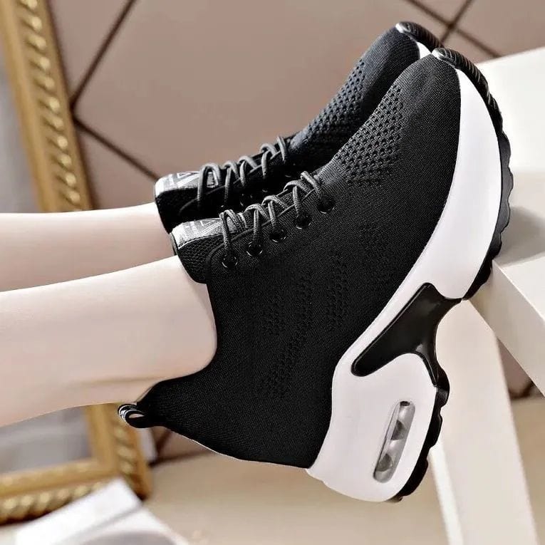 Showlu Fashion Store 0 black / 35 Women Mesh Breathable Casual Sneakers Women Spring Platform Heels Wedges Height Increasing 2023 Knitted Ladies Vulcanized Shoes