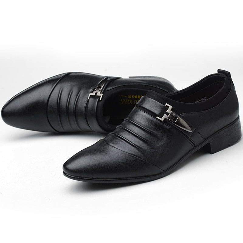 Showlu Fashion Store 0 Black / 38 / China Classic Men Dress Shoes Slip on Black Leather Shoes for Men Plus Size Point Toe Business Casual Men Formal Shoes for Wedding