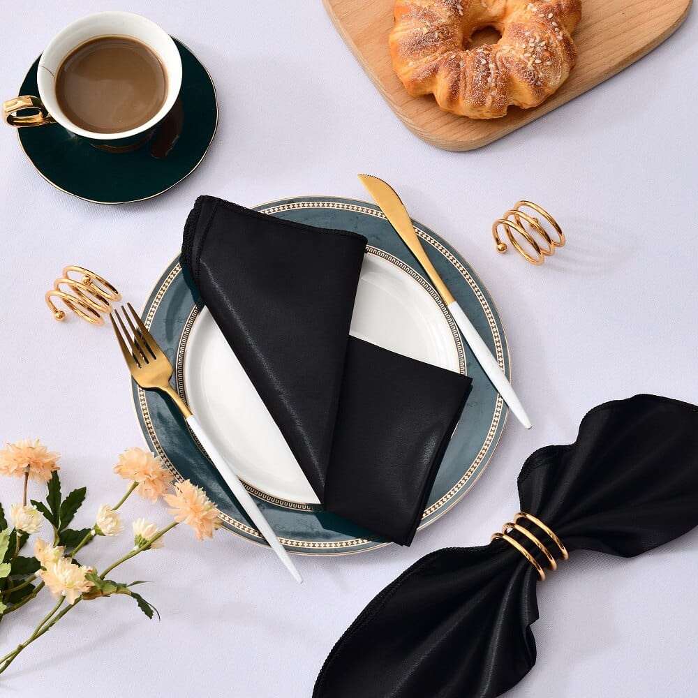 Showlu Fashion Store 0 Black 50 Pcs Satin Table Napkins 12x12inches Square Dinner Napkins Washable Soft Table Napkins for Wedding Birthday Parties Decoration