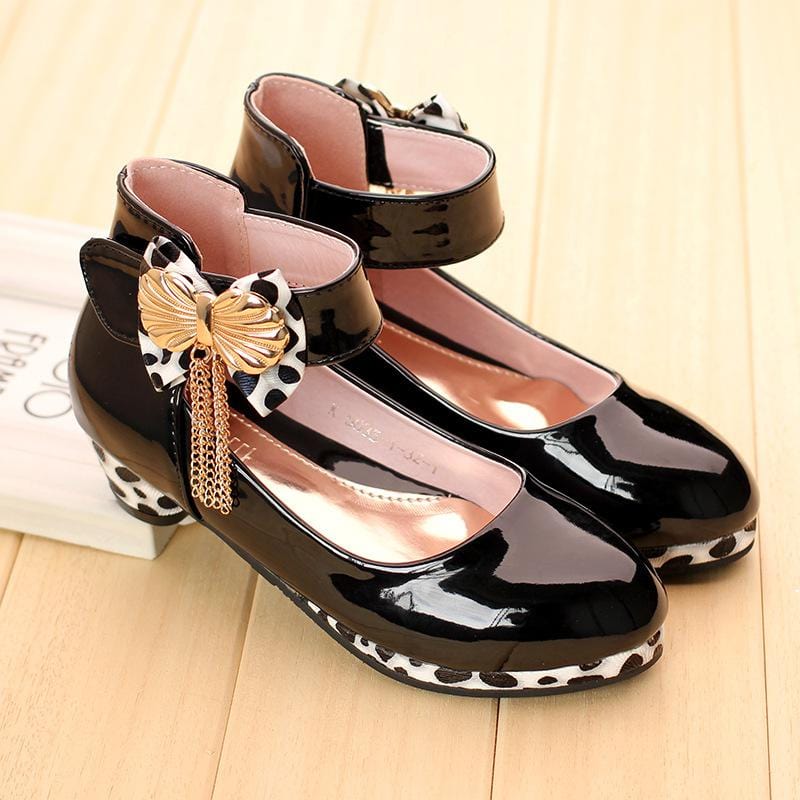 Showlu Fashion Store 0 black / 9.5 New Children Princess High Heel for Girls Leather Shoes Fashion Wild Purple Dress Butterfly Shoes Kids Party Wedding Dance Shoes