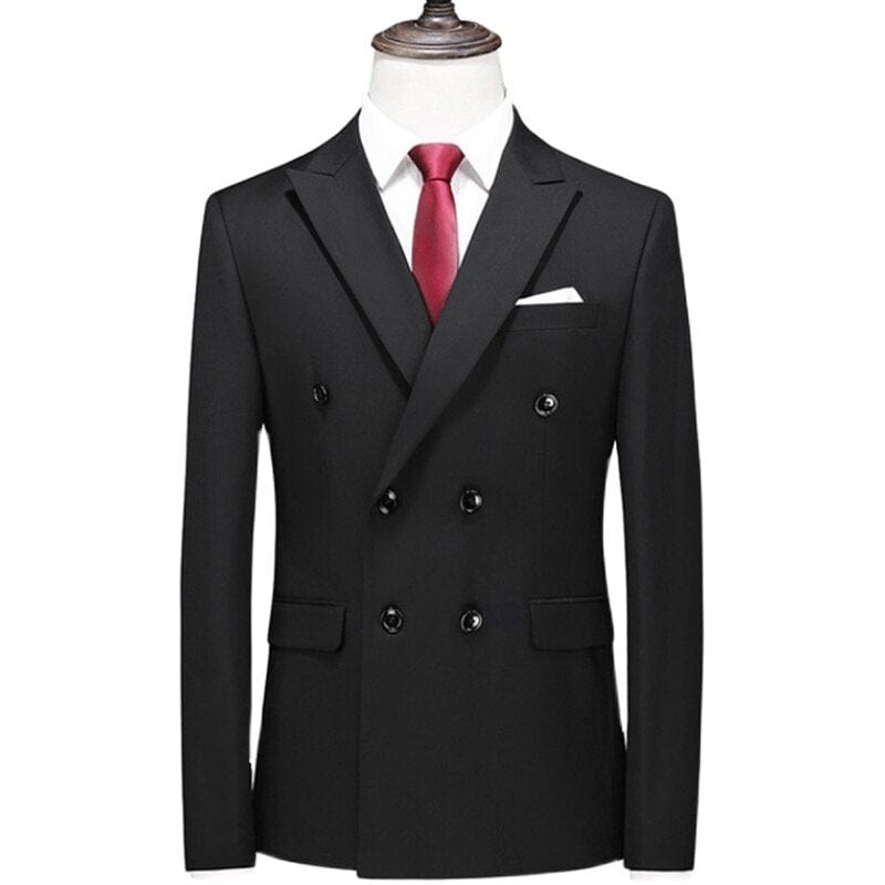 Showlu Fashion Store 0 Black / Asia L(168cm-62kg) / China Plus Size 6XL-M Mens Double Breasted Blazer Classic New Solid Slim Fit Suit Jacket Formal Office Business Wedding Casual Blazers