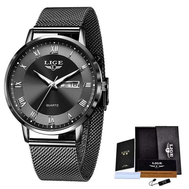 Showlu Fashion Store 0 black / China LIGE Brand Women Watches Ultra-thin Luxury Quartz Watch Fashion Ladies Clock Stainless Steel Waterproof Calendar Week Wristwatch