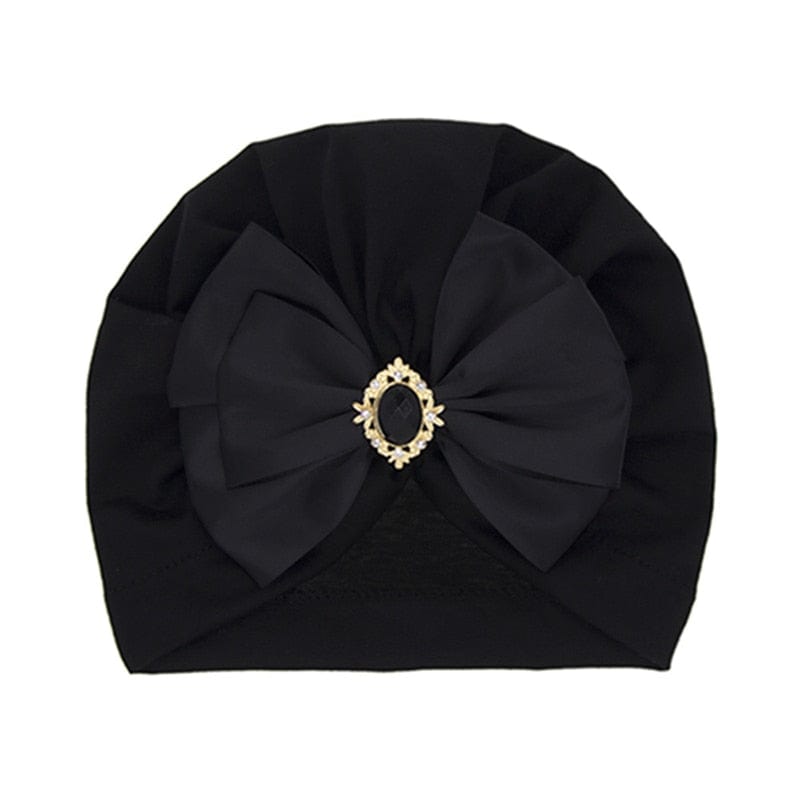 Showlu Fashion Store 0 black Cute Shining Rhinestone Bowknot Infant Indian Hat Soft Skin-friendly Cotton Baby Girl Caps Turban Fashion Handmade Bows Headwear