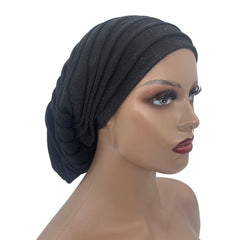 Showlu Fashion Store 0 black Glitter Full Body Pleated Turban Cap for Women 2023 Lady Head Wraps Muslim Headscarf Hat Turbante Mujer African Headpiece