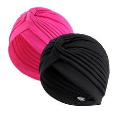 Showlu Fashion Store 0 Black hot pink New 2pcs/lot Muslim Women Stretchy Turban Cap Hair Loss Chemo Head Wraps Islamic inner Hat Bennie Twisted India's Hat for Girl