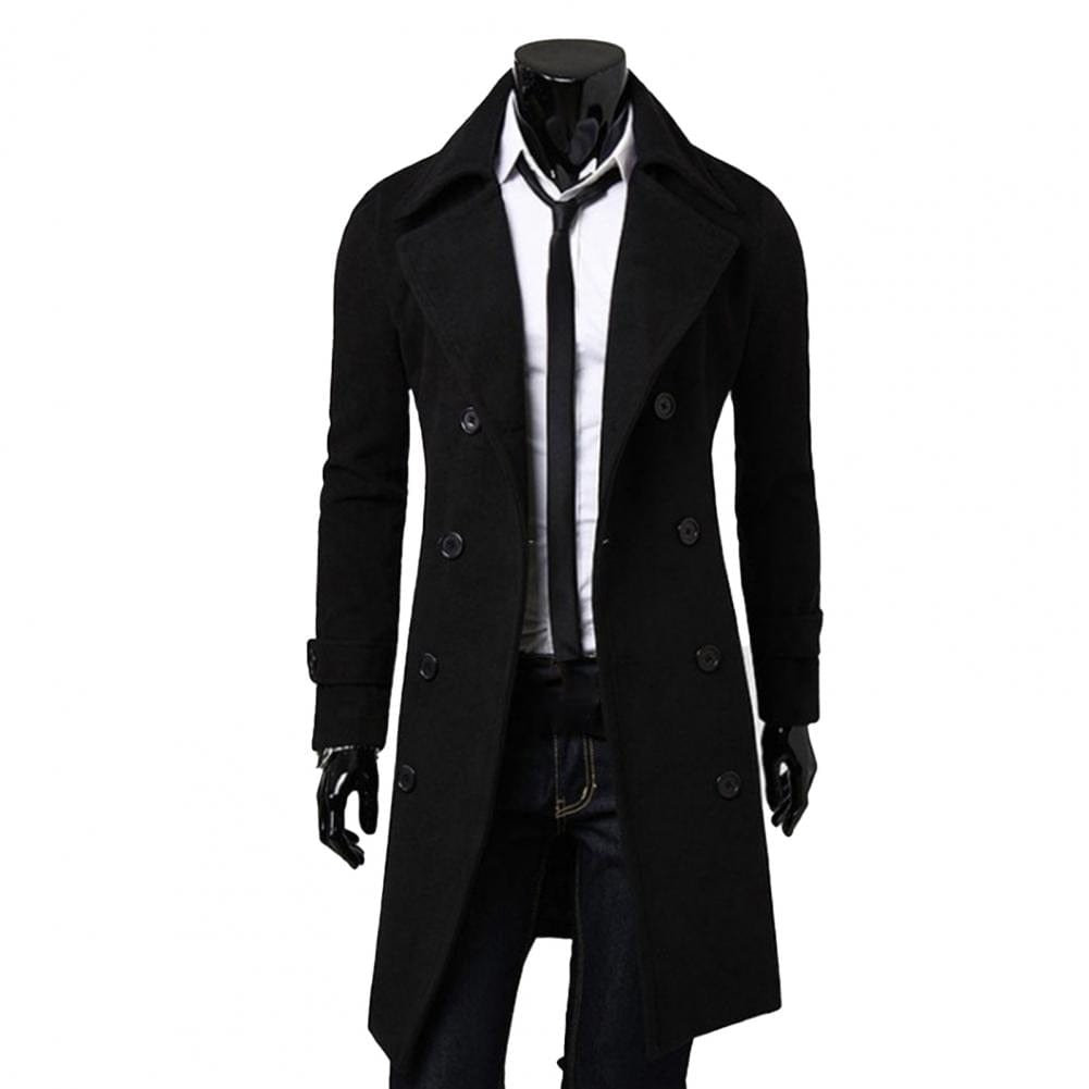 Showlu Fashion Store 0 Black / M Autumn Winter Long Trench Coat Double-breasted Solid Color Mid-Length Windproof Thick British Slim Jacket gabardina hombre