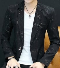 Showlu Fashion Store 0 BLACK / M HOO 2023 Men 's casual collar collar blazers youth handsome trend Slim print blazers   5XL   6XL