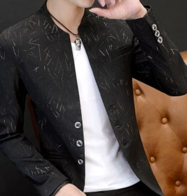 Showlu Fashion Store 0 Black / M HOO 2023 Men 's casual collar collar blazers youth handsome trend Slim print blazers   5XL   6XL