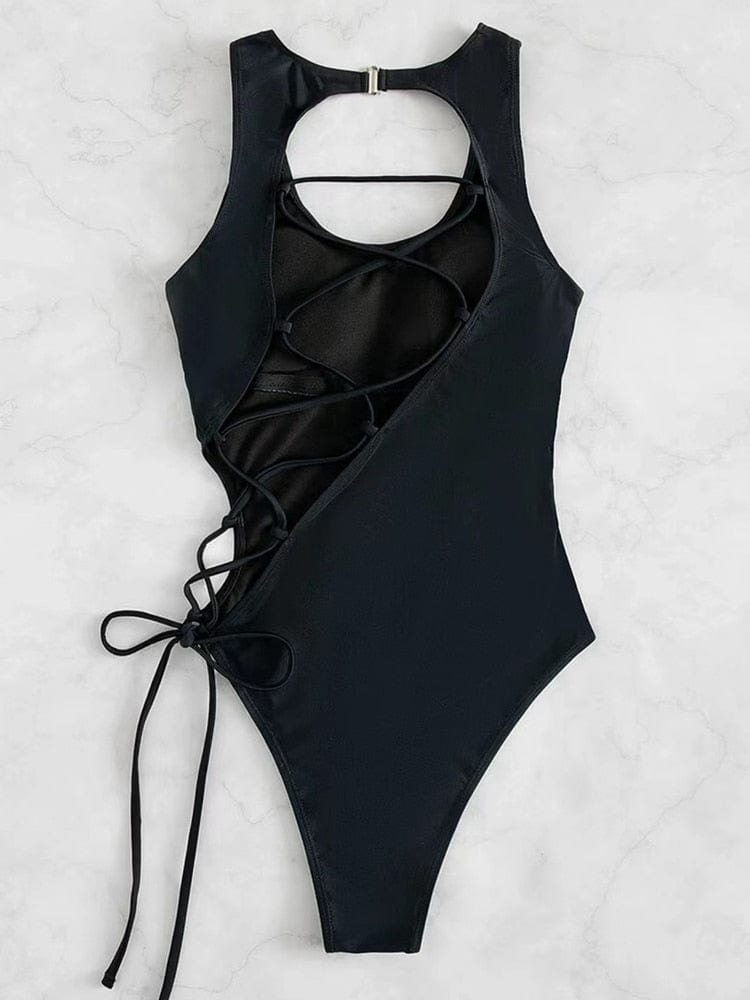 Showlu Fashion Store 0 Black / M Strappy Bandage Monokini"