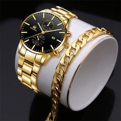 Showlu Fashion Store 0 Black Mens Fashion Business Quartz Watch Fashion Fake Three Eye Six Pin Calendar Men Watch Stainless Steel Belt Men Watches