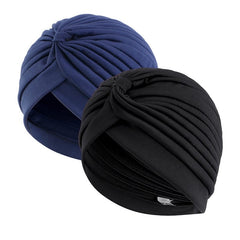 Showlu Fashion Store 0 Black navy New 2pcs/lot Muslim Women Stretchy Turban Cap Hair Loss Chemo Head Wraps Islamic inner Hat Bennie Twisted India's Hat for Girl