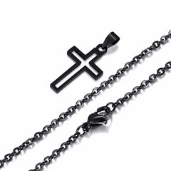 Showlu Fashion Store 0 Black - O chain / 50cm Vnox Cutout Cross Necklace for Men Women, Stainless Steel Hollow Cross Pendant with 24" Box Chain, Religious Faith Christ Collar