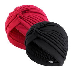 Showlu Fashion Store 0 Black red New 2pcs/lot Muslim Women Stretchy Turban Cap Hair Loss Chemo Head Wraps Islamic inner Hat Bennie Twisted India's Hat for Girl