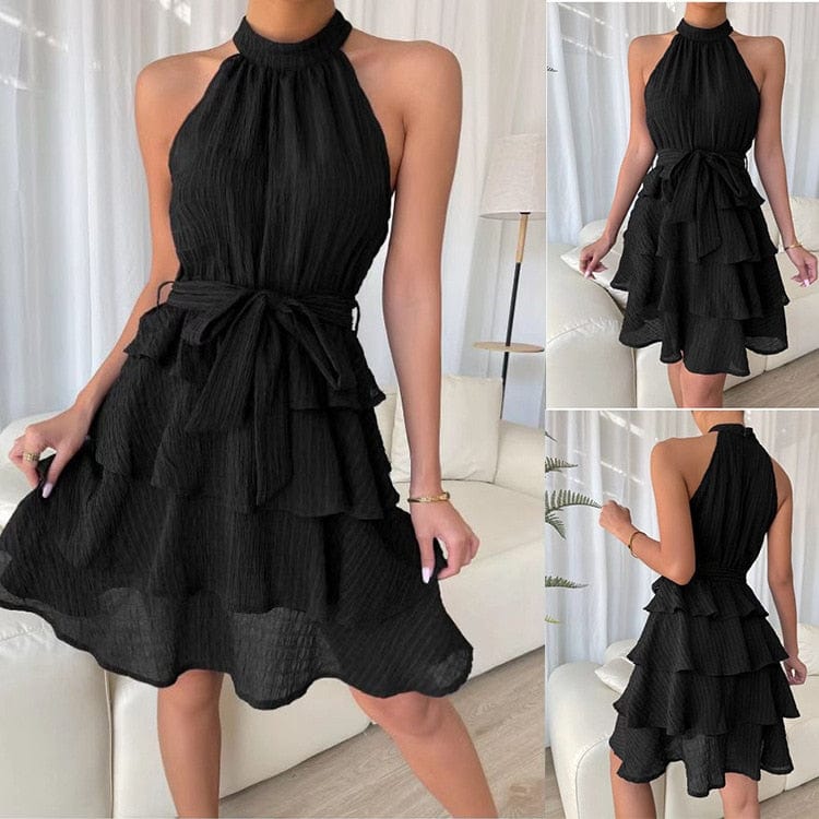 Showlu Fashion Store 0 Black / S Charming Halter Neck Ruffle Dress