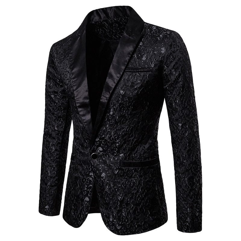 Showlu Fashion Store 0 Black / S Men's Floral Party Dress Suit Stylish Dinner Jacket Wedding Blazer Prom Tuxedo