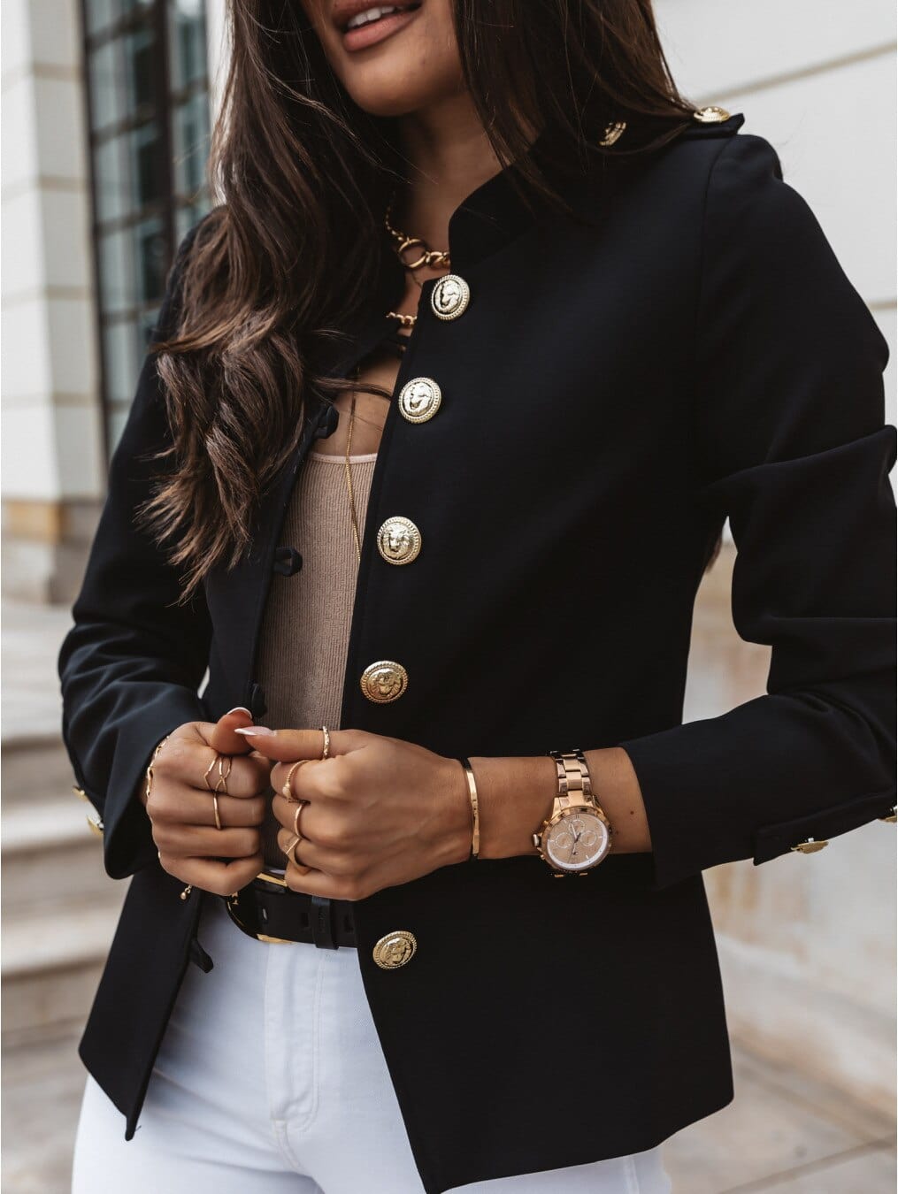 Showlu Fashion Store 0 Black / S New Fashion Stand Collar Blazers Women Solid Colors Single Breasted Office Jacket 2023 Long Sleeve Multi Button Slim Work Blazer