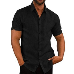 Showlu Fashion Store 0 Black / S Summer Cotton Linen Shirts For Men Casual Short Sleeved Shirts Blouses Solid Turn-Down Collar Formal Beach Shirts Male Clothing