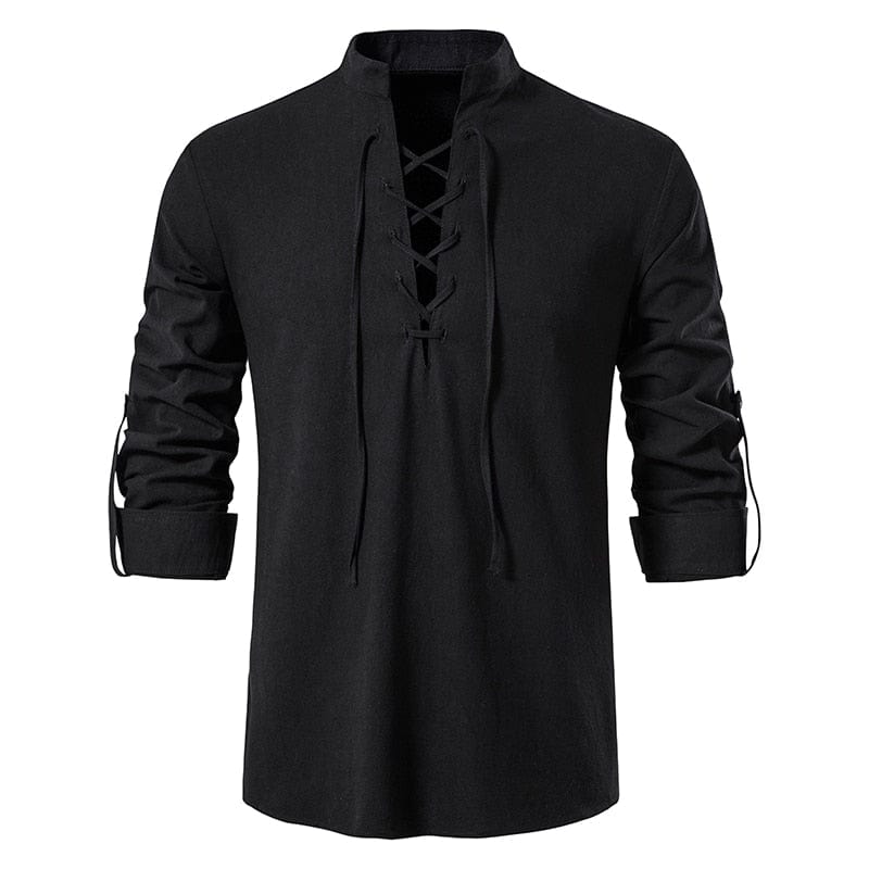 Showlu Fashion Store 0 black / US S 2023 New Men's Casual Blouse Cotton Linen Shirt Tops Long Sleeve Tee Shirt Spring Autumn Slanted Placket Vintage Yoga Shirts